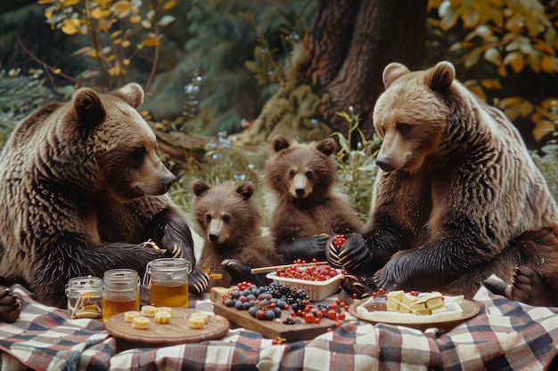 Kostenloses Foto bären beim picknicken im freien