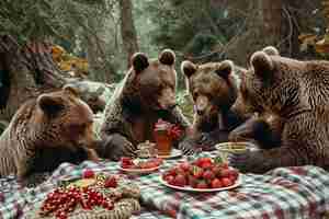 Kostenloses Foto bären beim picknicken im freien