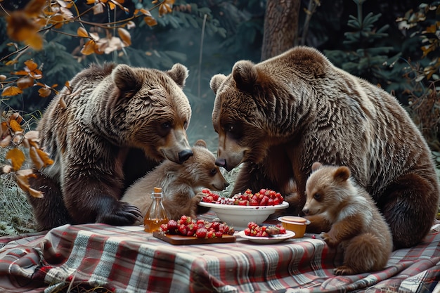 Kostenloses Foto bären beim picknicken im freien