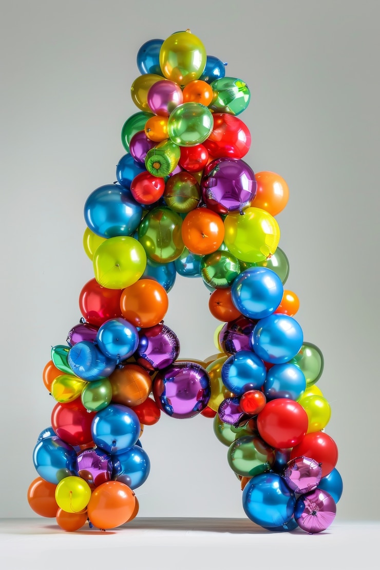 Kostenlose Foto ballon-twist-buchstaben auf flachem hintergrund
