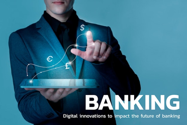 Banking-Finanztechnologie mit Währungssymbolhintergrund