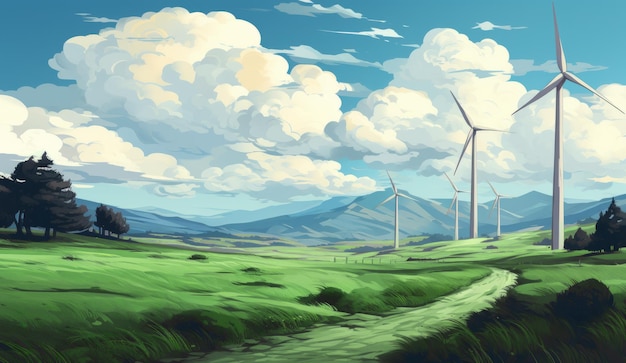 Kostenloses Foto banner für saubere energie auf einem hintergrund mit einer windkraftanlage