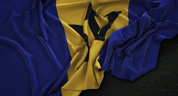 Barbados-flagge, die auf dunklem hintergrund verstreut ist 3d render