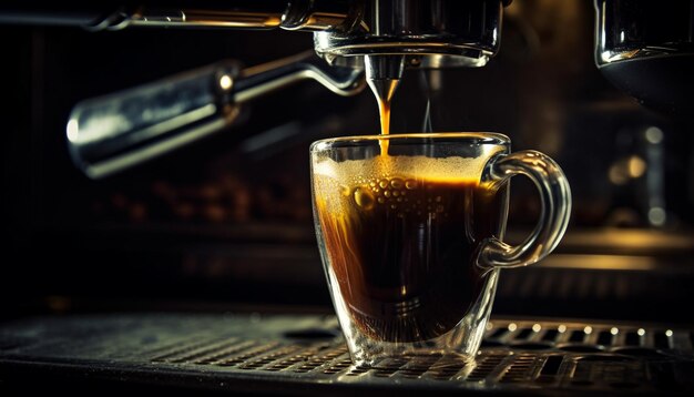 Barista schenkt frischen Cappuccino ein und erzeugt eine schaumige Sucht, die von KI erzeugt wird