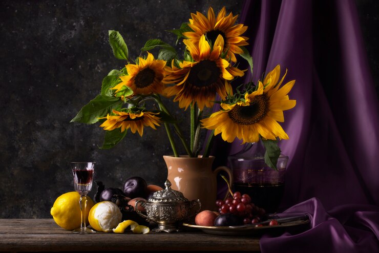 Kostenlose Foto barock-stil mit blumen und früchten