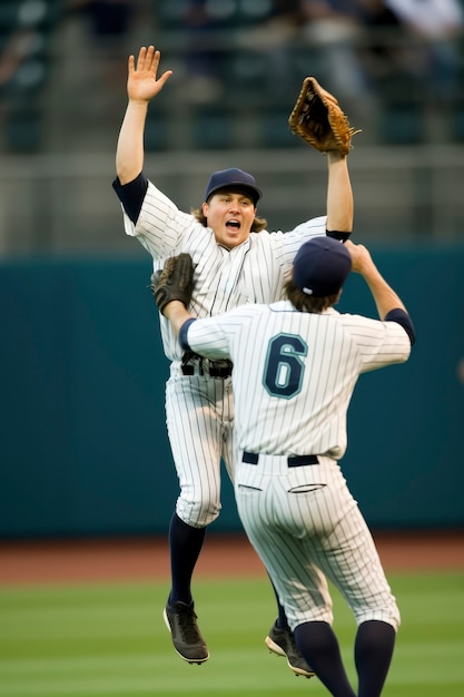 Kostenloses Foto baseballspieler auf dem spielfeld während eines spiels