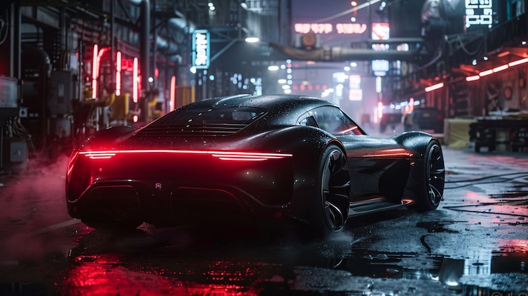 Kostenlose Foto batmobile konzeptwagen mit neonlichtern