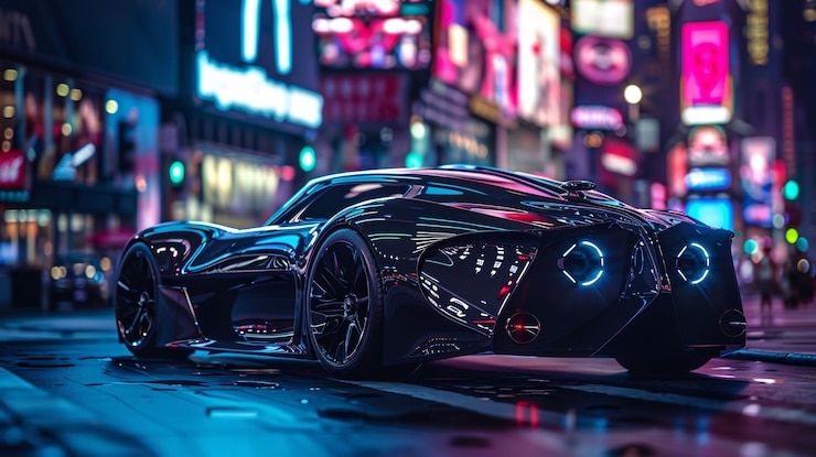 Kostenlose Foto batmobile konzeptwagen mit neonlichtern