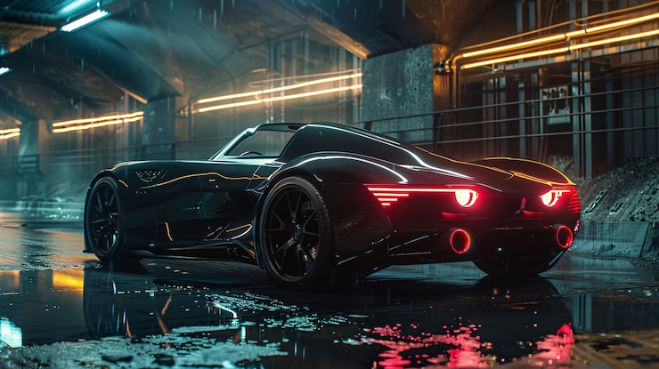 Kostenlose Foto batmobile konzeptwagen mit neonlichtern