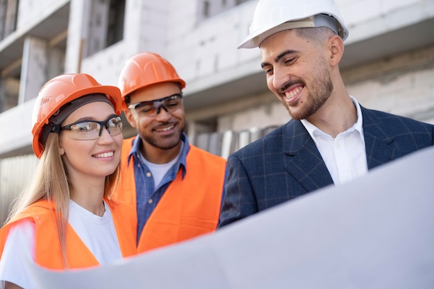 Bauarbeiter auf der Baustelle mit Architekt