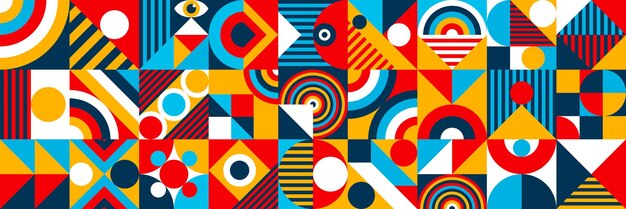 Bauhaus-banner minimaler geometrischer stil der 20er jahre mit geometriefiguren und formen kreis dreieck quadrat illustration des konzepts für menschliche psychologie und psychische gesundheit vektor 10 eps