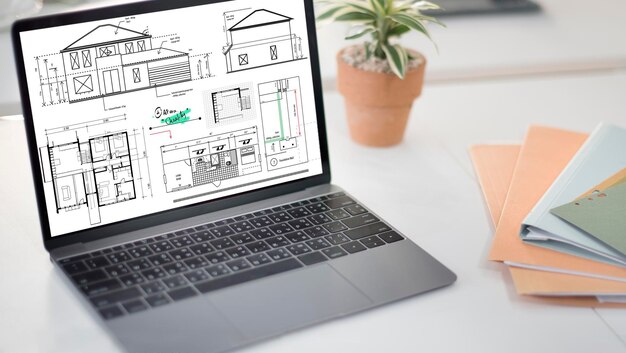 Bauplan-Architekt-Bauprojekt-Skizzen-Konzept