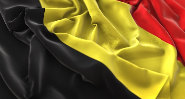 Belgien Flagge gekräuselt Winken Makro Nahaufnahme Schuss