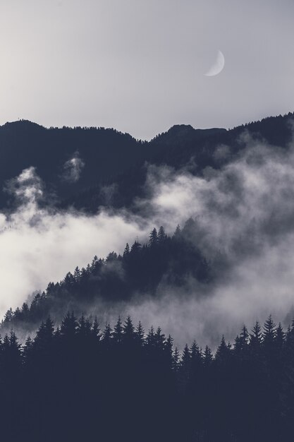 Berg mit Nebel bedeckt