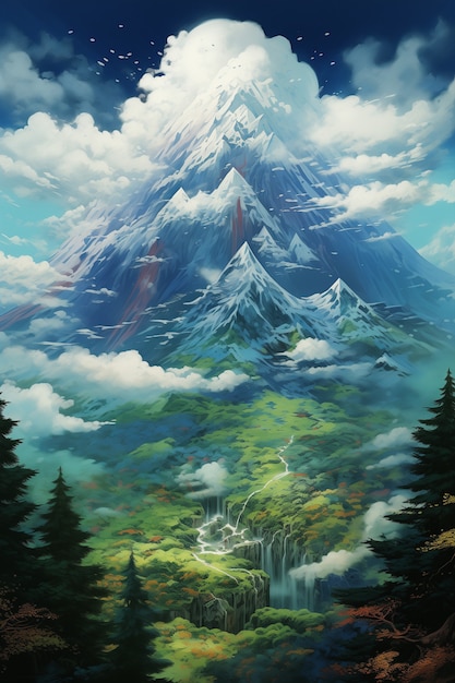 Kostenloses Foto berglandschaft im anime-stil