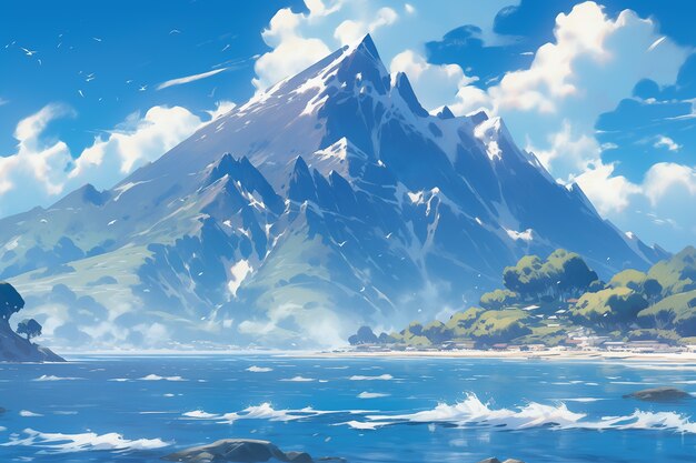 Kostenloses Foto berglandschaft im anime-stil