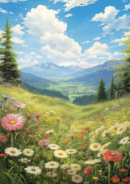 Kostenloses Foto berglandschaft im anime-stil