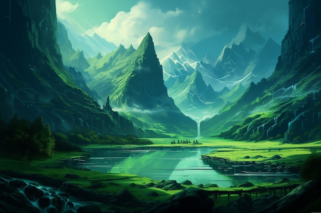 Berglandschaft im Anime-Stil