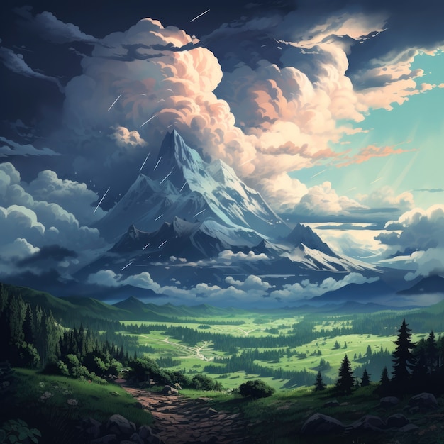 Kostenloses Foto berglandschaft mit einer szene im fantasy-stil