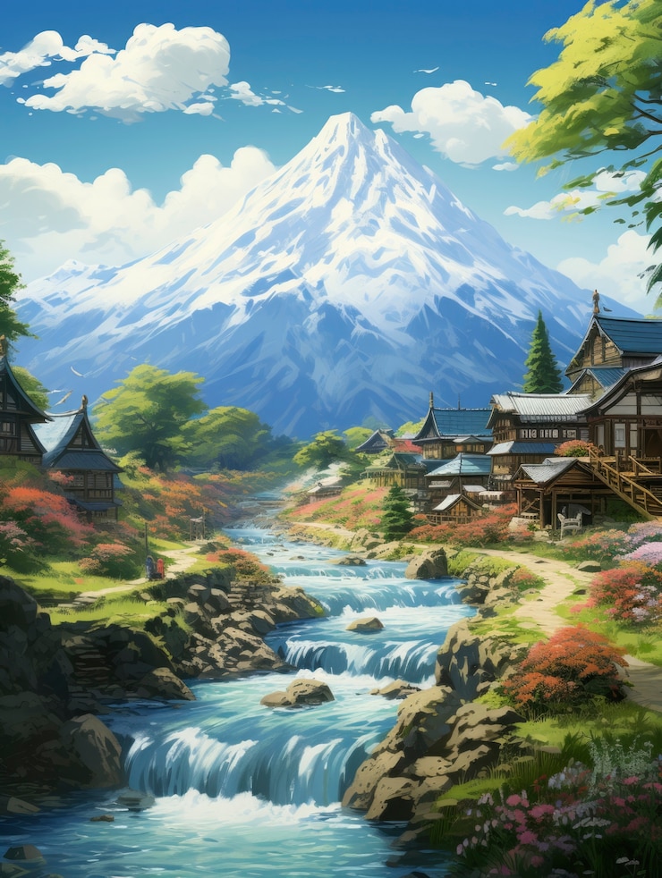 Kostenlose Foto berglandschaft mit einer szene im fantasy-stil