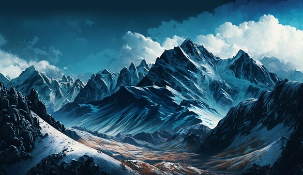 Berglandschaft mit schneebedeckter Spitze im Winter generative KI