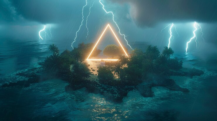 Kostenlose Foto bermuda-dreieck mit mystischem neon
