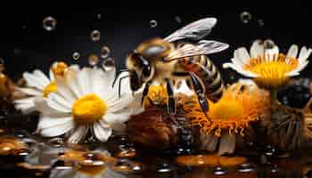 Kostenloses Foto biene bestäubt blüten und sammelt pollen für waben in einem formellen garten, der durch künstliche intelligenz erzeugt wird