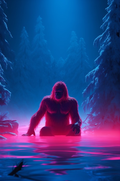 Bigfoot in Neonleucht dargestellt
