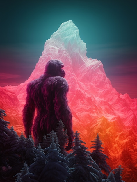 Bigfoot in Neonleucht dargestellt