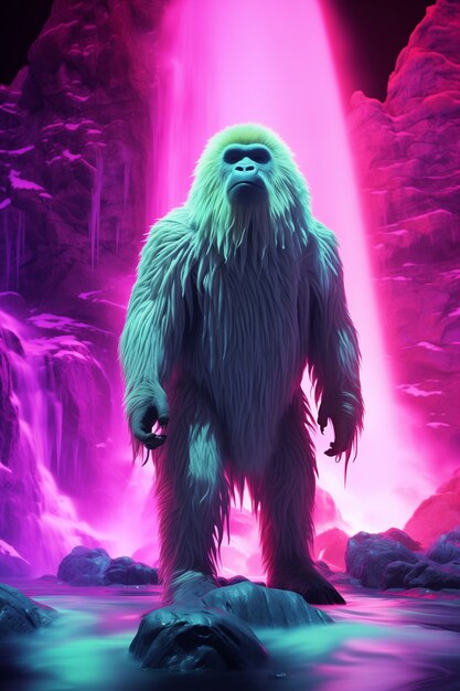 Bigfoot in Neonleucht dargestellt