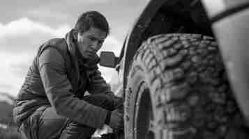 Kostenloses Foto black and white people with off-road car driving for adventure