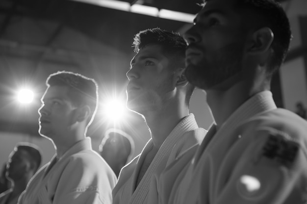 Kostenloses Foto black and white portrait of athlete participating in the olympic championship sports