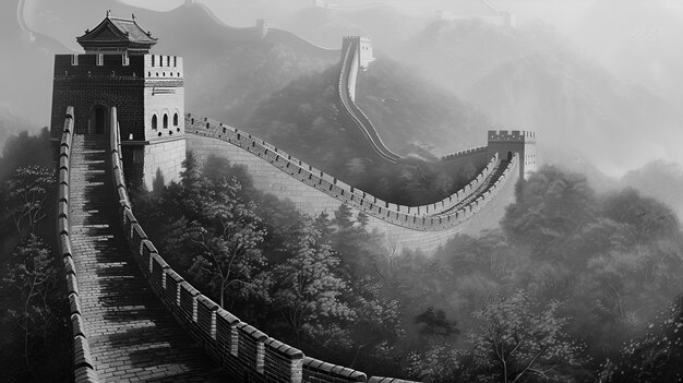 Kostenloses Foto black and white scene of the great wall of china