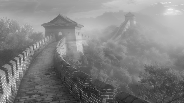 Kostenloses Foto black and white scene of the great wall of china