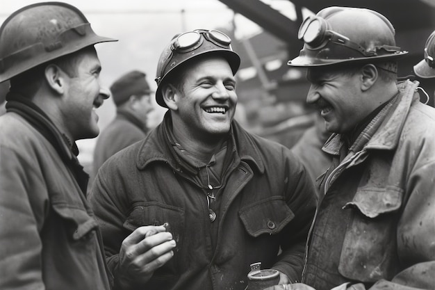 Kostenloses Foto black and white scene showcasing the life of construction workers on the site