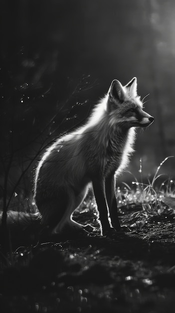 Kostenloses Foto black and white view of wild fox in its natural habitat