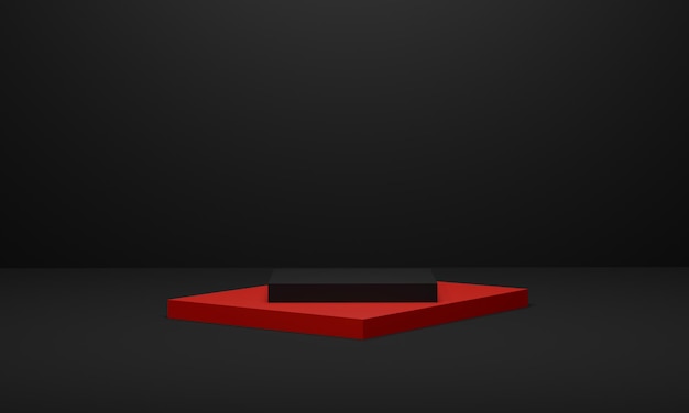 Black friday-podium. abstrakte szene rote bühne für produktschaufenster auf schwarzem hintergrund. 3d-rendering