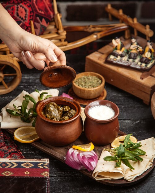 Blätter Dolma mit saurem Joghurt