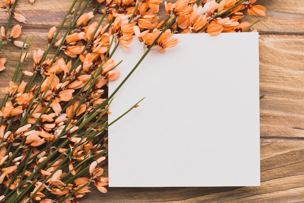 Blank Papier mit Blumen auf Holzuntergrund