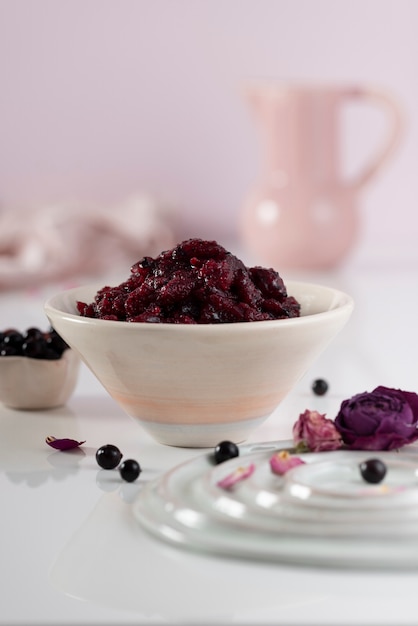 Blaubeer-granita-dessert hautnah