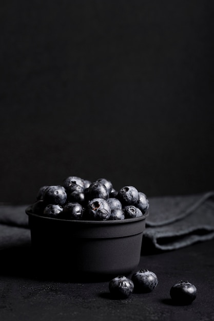 Kostenloses Foto blaubeeren in der dunklen schüssel