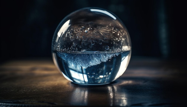 Kostenloses Foto blaue reflexion auf glas-süßwassertropfen, die von ki erzeugt werden