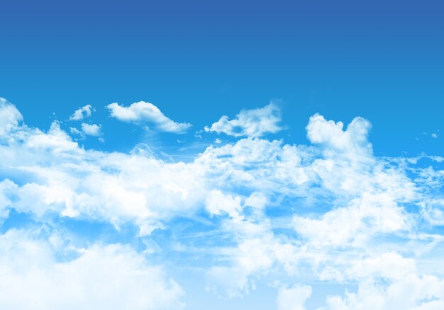 Blauer Himmelhintergrund mit flauschigen weißen Wolken