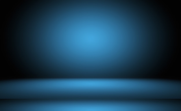 Blauer hintergrund der abstrakten luxussteigung. glattes dunkelblau mit schwarzer vignette studio banner.