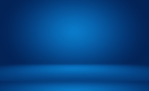 Blauer Hintergrund der abstrakten Luxussteigung. Glattes Dunkelblau mit schwarzer Vignette Studio Banner.