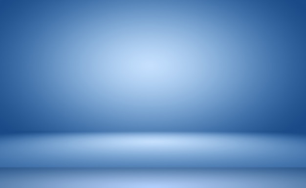 Blauer Hintergrund der abstrakten Luxussteigung. Glattes Dunkelblau mit schwarzer Vignette Studio Banner.