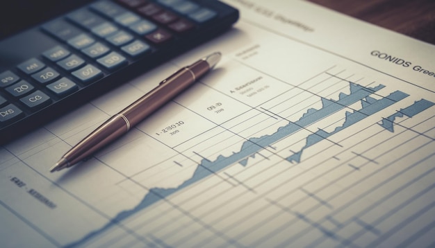 Blauer Stift analysiert Finanzzahlen für den durch KI generierten Erfolg