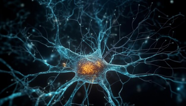 Blauer Tumor zeigt Alzheimer-Krankheit im menschlichen Gehirn, das durch KI erzeugt wurde