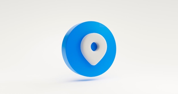 Blauer Zeiger Pin Standortnavigation GPS-Suchkarte Markierungszeichen Symbol oder Symbol Website Element Konzept Illustration auf weißem Hintergrund 3D-Rendering
