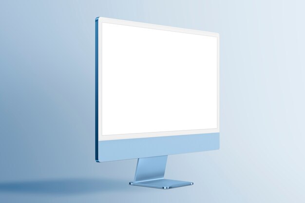 Blaues Minimal-Computer-Desktop-Screen-Digitalgerät mit Designraum